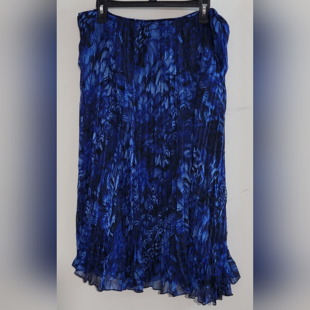 Ruby Rd. Blue Pleated Midi Skirt with Abstract Pattern